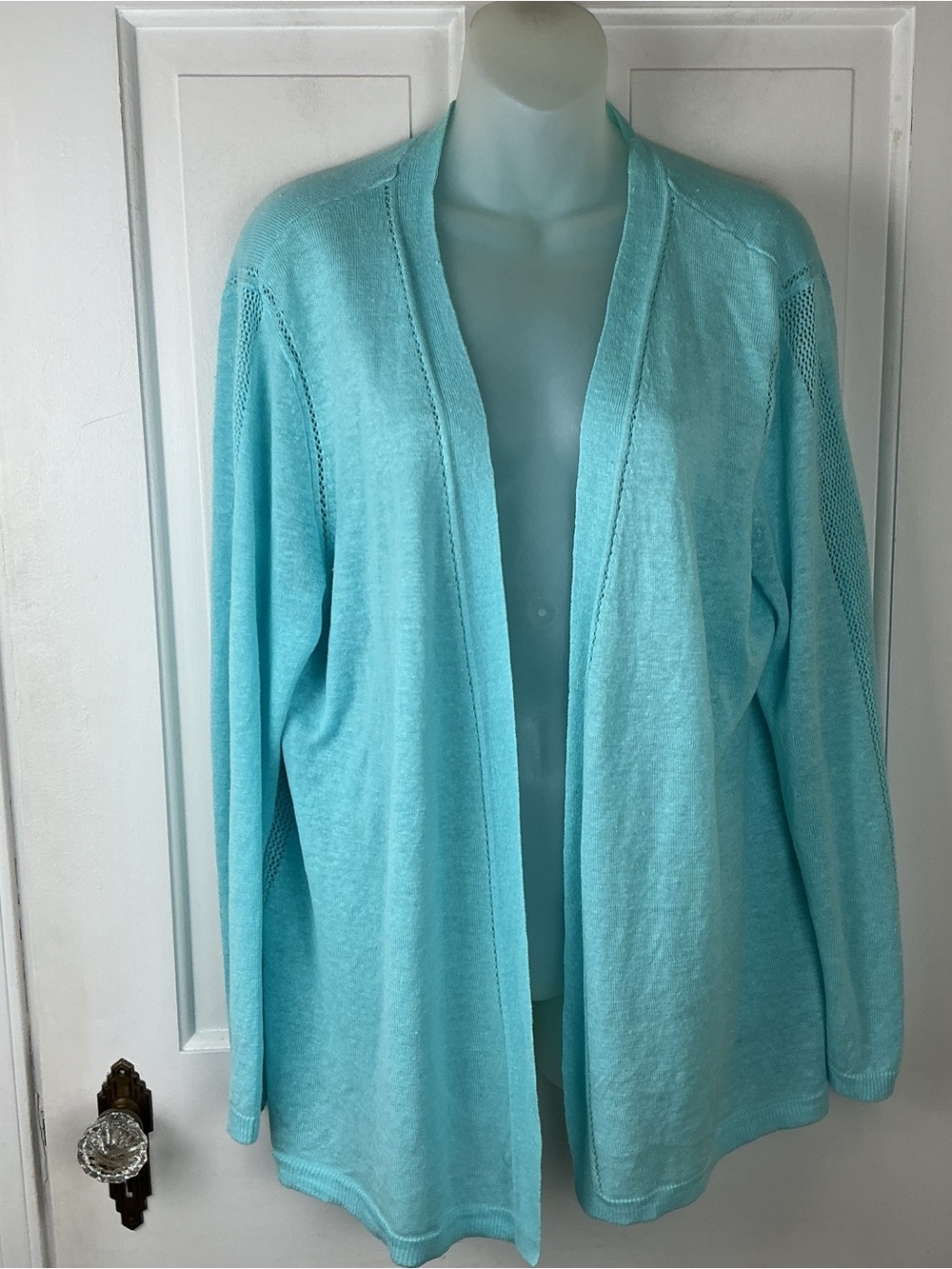 TALBOTS 100% Linen Cardigan Open Front Aqua